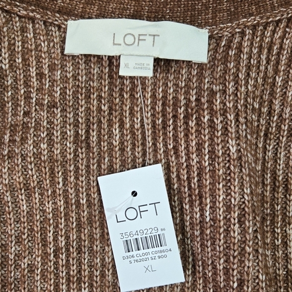 LOFT NWT Brown Red Ribbed V-Neck Cardigan Drop Shoulders Cozy Soft - Picture 8 of 9